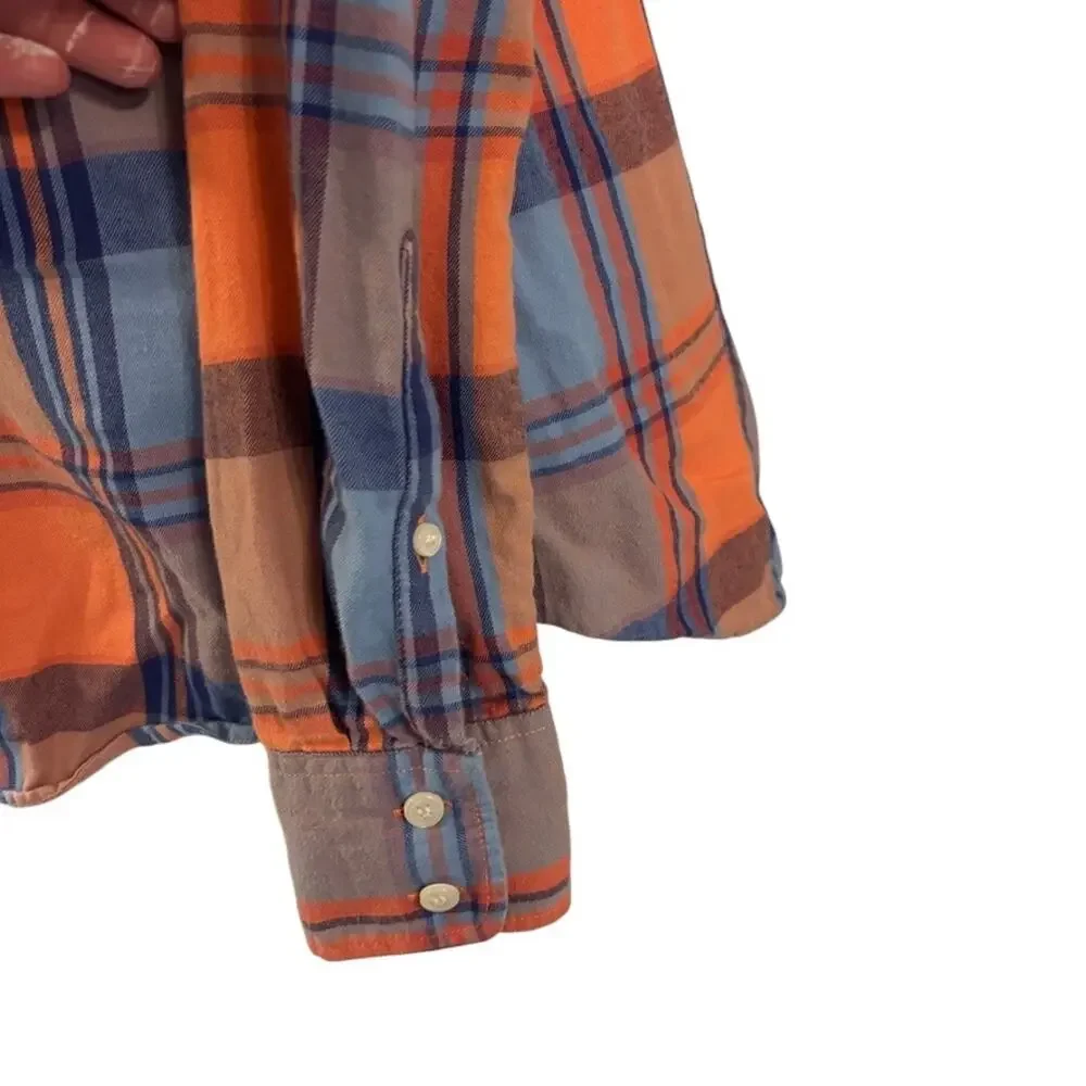 J. Crew Women's Flannel Perfect Shirt Plaid Orange Blue Size Small 100% Cotton